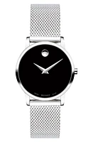 Movado Museum Mesh Strap Watch, 28mm in Silver/Black/Silver at Nordstrom