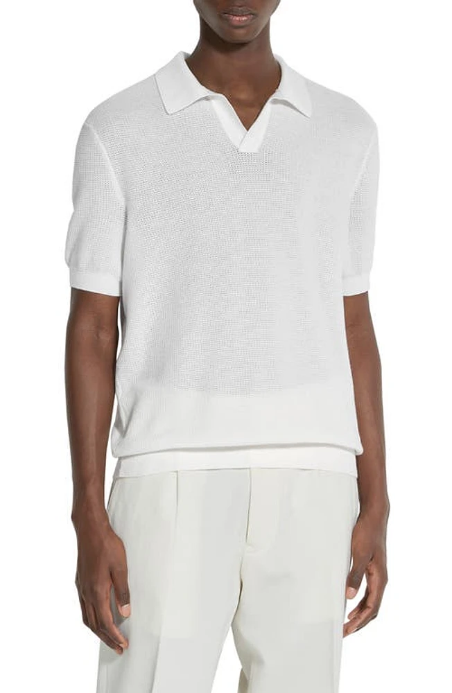 Zegna Premium Cotton Waffle Stitch Polo Sweater Bianco at Nordstrom, Us