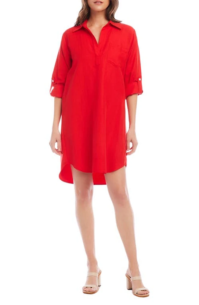 Karen Kane Roll Tab Sleeve Shirtdress Dark Orange at Nordstrom,