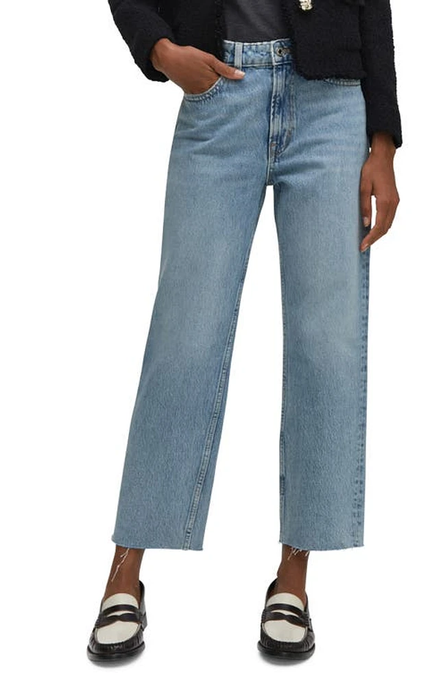 MANGO Raw Hem Crop Straight Leg Jeans Medium Blue at Nordstrom,