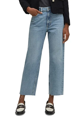 MANGO Raw Hem Crop Straight Leg Jeans Medium Blue at Nordstrom,