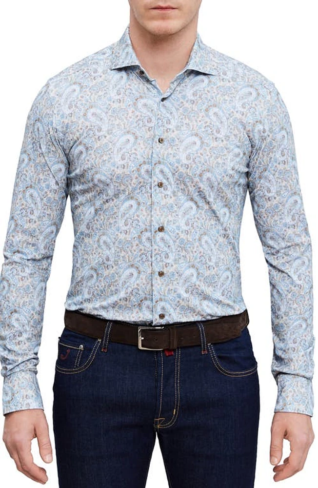 Emanuel Berg 4Flex Modern Fit Print Knit Button-Up Shirt at Nordstrom