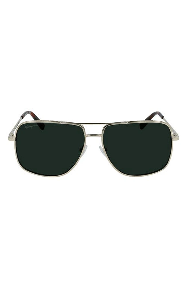 FERRAGAMO 60mm Gancini Aviator Sunglasses in Shiny Gold at Nordstrom