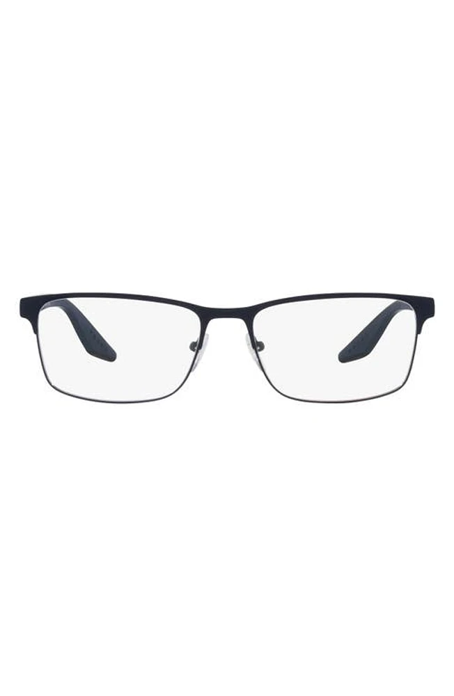 Prada Linea Rossa 55mm Rectangular Optical Glasses in Blue Rubber at Nordstrom