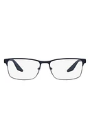 Prada Linea Rossa 55mm Rectangular Optical Glasses in Blue Rubber at Nordstrom