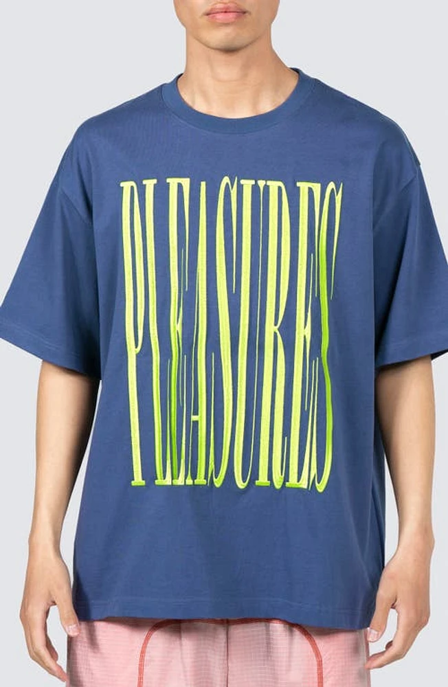 PLEASURES Heavyweight Stretch Logo Graphic T-Shirt Navy at Nordstrom,