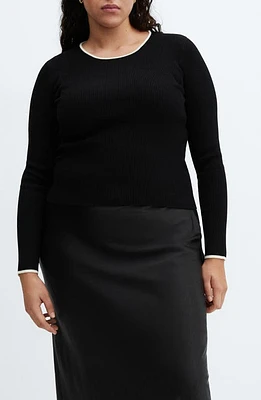 MANGO Fitted Tipped Sweater Black at Nordstrom,