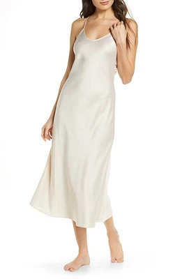 Rya Collection Kiss Appliqué Back Long Satin Nightgown Champagne at Nordstrom,