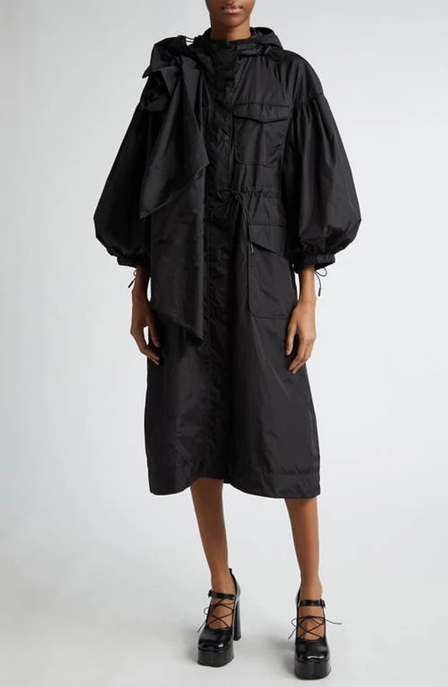 Simone Rocha Pressed Rose Nylon Parka in Black at Nordstrom, Size 4 Us