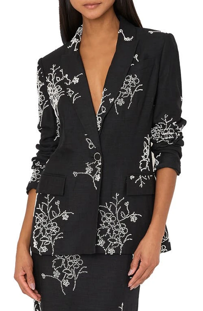 Milly Alexa Beaded Embroidered Blazer Black at Nordstrom,