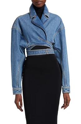 Alaïa Crossover Cutout Crop Denim Wrap Jacket in Bleu Vintage at Nordstrom, Size 4 Us