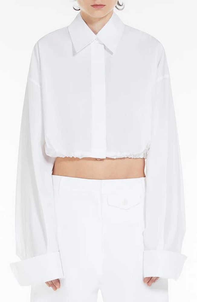 SPORTMAX Drawstring Hem Cotton Poplin Shirt Optical White at Nordstrom,