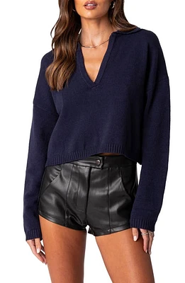 EDIKTED Marcie Oversize Crop Sweater Navy at Nordstrom,