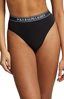 Polo Ralph Lauren High Waist Cotton Blend Tanga Panties Onyx at Nordstrom,