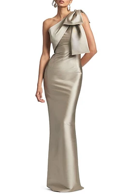 Sachin & Babi Bonnie Bow One-Shoulder Mikado Gown Pewter at Nordstrom,