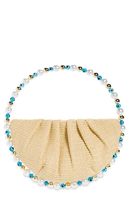 L'alingi Jumbo Mykonos Eternity Raffia Clutch in Beige/white/gold/blue at Nordstrom