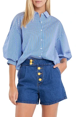 English Factory Stripe Balloon Sleeve Shirt in Blue at Nordstrom, Size X-Small