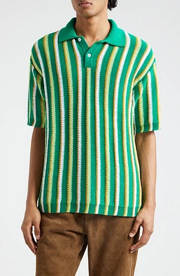 Marni Stripe Cotton Polo Sweater in Sea Green at Nordstrom, Size 36 Us