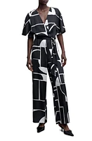 MANGO Geo Print Satin Jumpsuit in Black at Nordstrom, Size Xx-Small