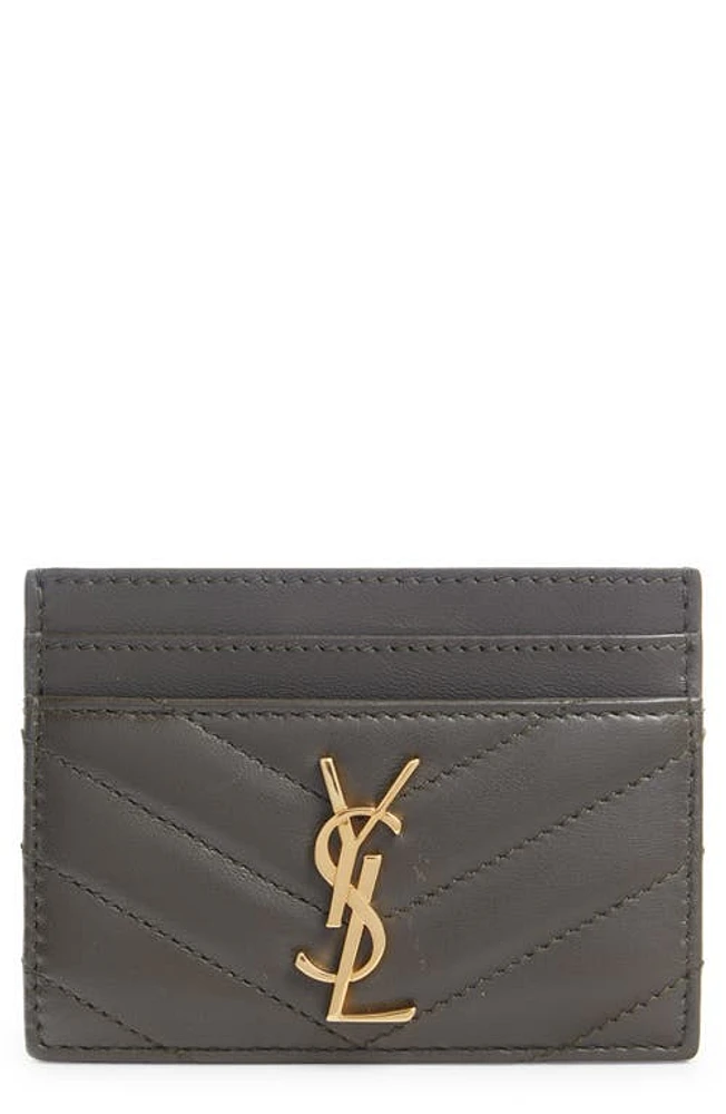 Saint Laurent Cassandra Matelassé Leather Card Case in Light Musk at Nordstrom