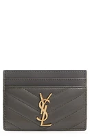 Saint Laurent Cassandra Matelassé Leather Card Case in Light Musk at Nordstrom