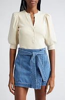 Veronica Beard Coralee Puff Shoulder Rib & Stretch Poplin Top at Nordstrom,