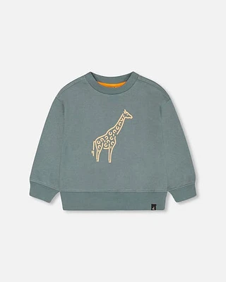 Deux Par Deux Little Boy's French Terry Printed Sweatshirt Pine Green at Nordstrom