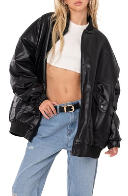 EDIKTED Oversize Faux Leather Bomber Jacket Black at Nordstrom,