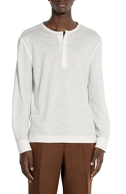 Zegna Long Sleeve Linen Knit Henley Bianco at Nordstrom, Us