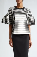 Max Mara Peirak Stripe Bell Sleeve Knit Top Black White at Nordstrom,