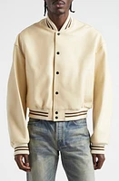 John Elliott Stadium Leather Bomber Jacket Ivory X Brown at Nordstrom,