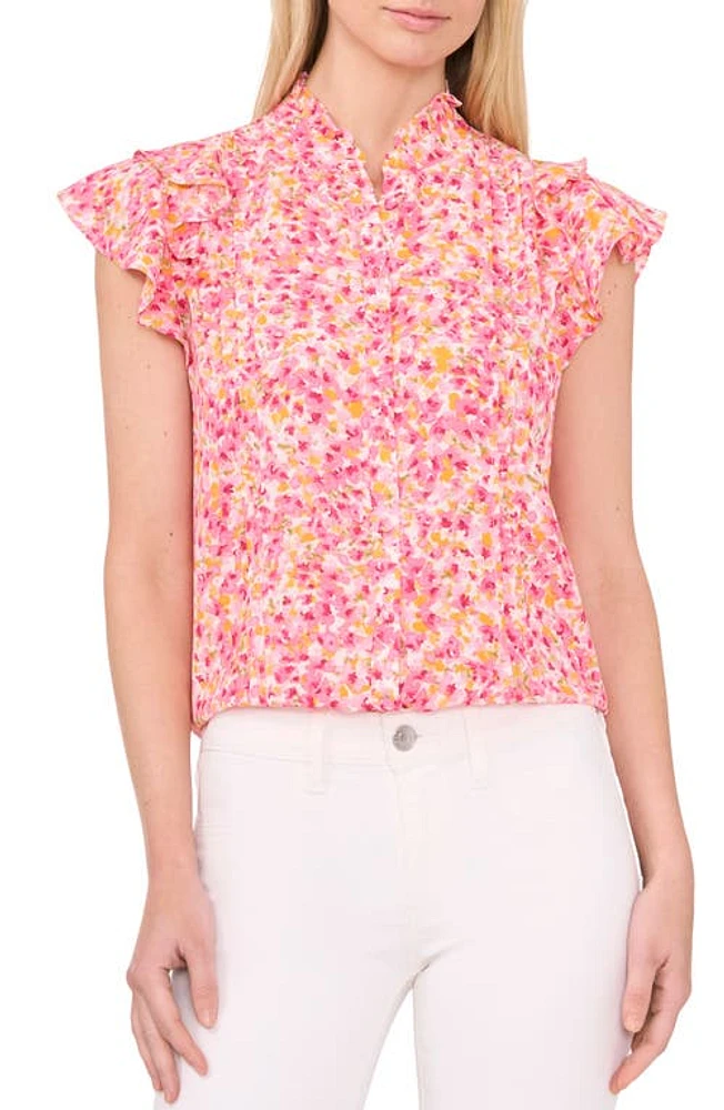 CeCe Floral Ruffle Trim Top Pink at Nordstrom,