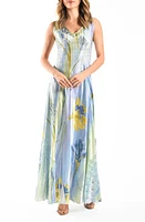 Komarov Lace-Up Back Charmeuse Dress Floral Iris at Nordstrom,