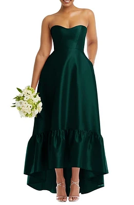 Alfred Sung Strapless Ruffle High-Low Satin Gown at Nordstrom,