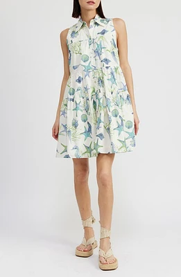 En Saison Kera Tiered Mini Shirtdress Ivory Blue Green at Nordstrom,