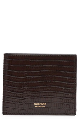 TOM FORD T-Line Croc Embossed Patent Leather Bifold Wallet in Chocolate Brown at Nordstrom