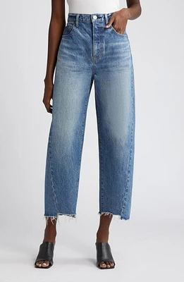 MOUSSY Cloverhill Step Hem High Waist Crop Barrel Jeans Light Blue at Nordstrom,