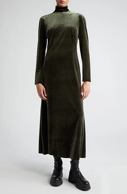 Akris Mock Neck Long Sleeve Fluid Stretch Velvet Gown 054 Moss at