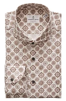 Emanuel Berg Medallion Print Dobby Button-Up Shirt Brown at Nordstrom,