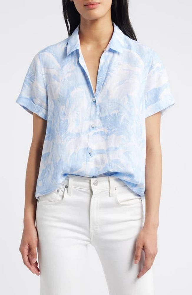 Tommy Bahama Palma Short Sleeve Toile Linen Button-Up Shirt Surf Blue at Nordstrom,