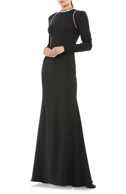 Mac Duggal Embellished Long Sleeve Trumpet Gown Black at Nordstrom,