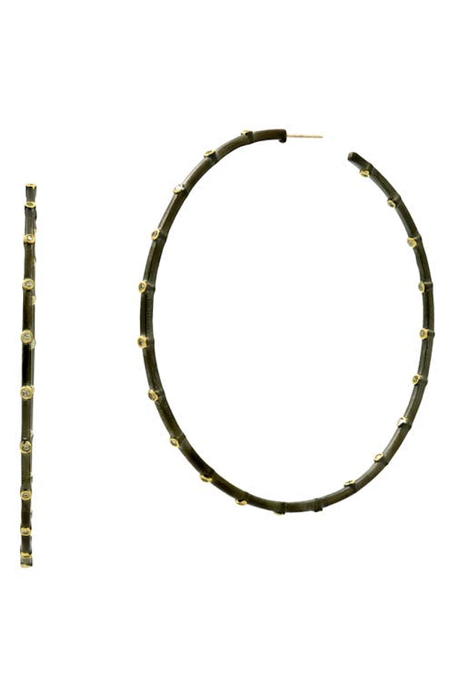 FREIDA ROTHMAN Bezel Hoop Earrings in Gold/Black at Nordstrom