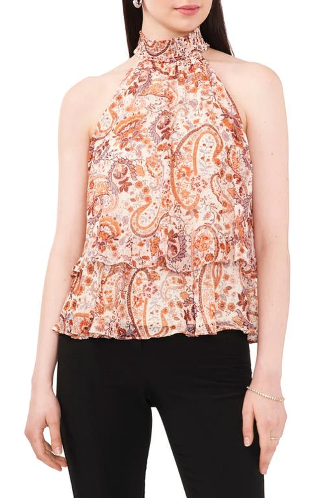 Chaus Paisley Print Smocked Halter Neck Blouse Cream/Multi 270 at Nordstrom,