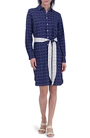 Foxcroft Rocca Dot Print Long Sleeve Cotton Shirtdress Navy at Nordstrom