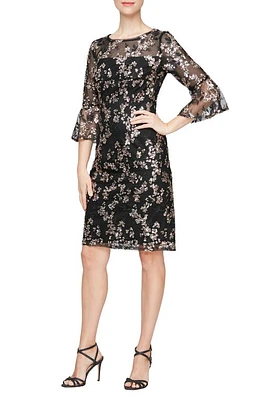 Alex Evenings Sequin Lace Cocktail Dress in Black/Copper at Nordstrom, Size 8P