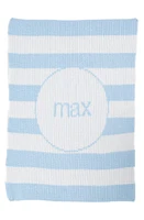 Butterscotch Blankees Modern Stripe Personalized Stroller Blanket in White/Pale Blue at Nordstrom, Size Small