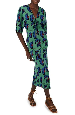 DVF Valerie Floral Ruched Tie Front Midi Dress Falling Gingko Venus Gn Lg at Nordstrom,