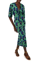 DVF Valerie Floral Ruched Tie Front Midi Dress Falling Gingko Venus Gn Lg at Nordstrom,