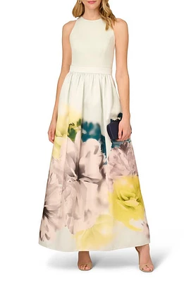 Aidan Mattox by Adrianna Papell Floral Sleeveless Twill Ballgown Yellow Multi at Nordstrom,