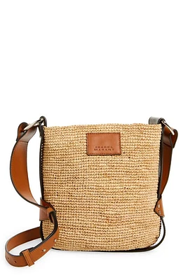 Isabel Marant Mini Bayia Raffia Bucket Bag in Natural/Cognac at Nordstrom